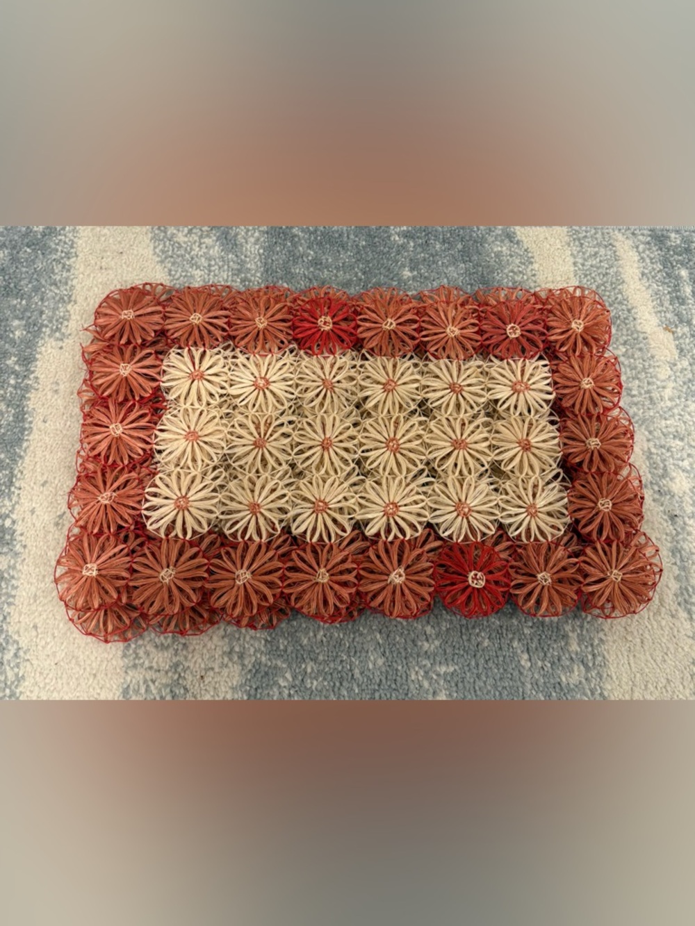 Vintage-1970s Bohemian Straw Flower Placemats Set of 6